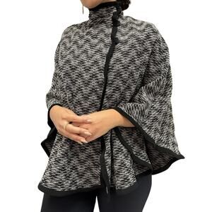 Cozy Knit Herringbone Mock Neck Poncho Sweater Medium